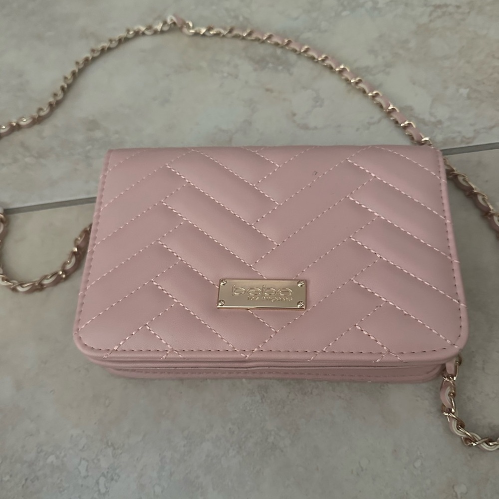 Bebe Blush Quilted Crossbody with Gold Chain